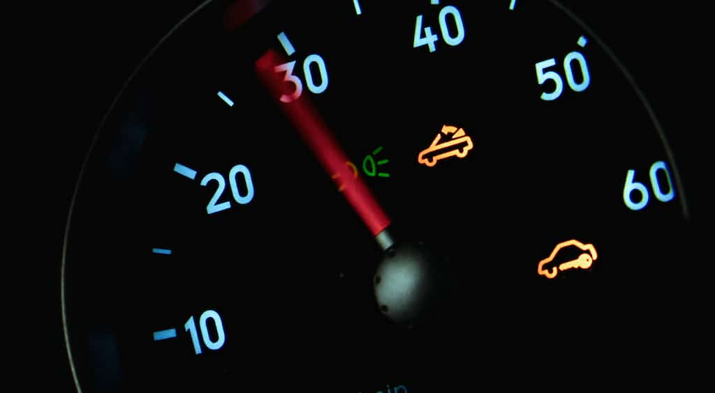 Photo of a speedometer lighting up.